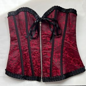 Womens red&black zip& lace corset